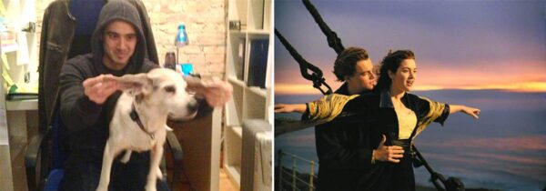 Creatividad que divierte: ¡Recreó escenas románticas con un perro! 1 Titanic