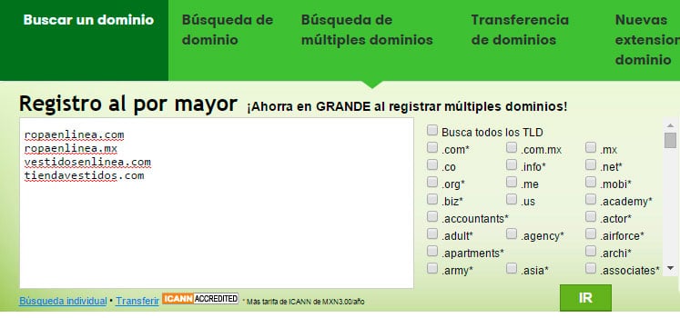 6 Consejos para comprar un dominio adecuado para tu negocio 3 Búsqueda de múltiples dominios