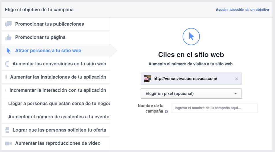 Tipos de objetivos para campañas de anuncios en Facebook 5 aumentar trafico web