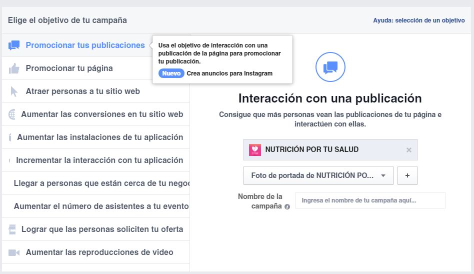 Tipos de objetivos para campañas de anuncios en Facebook 2 promocionar publicaciones
