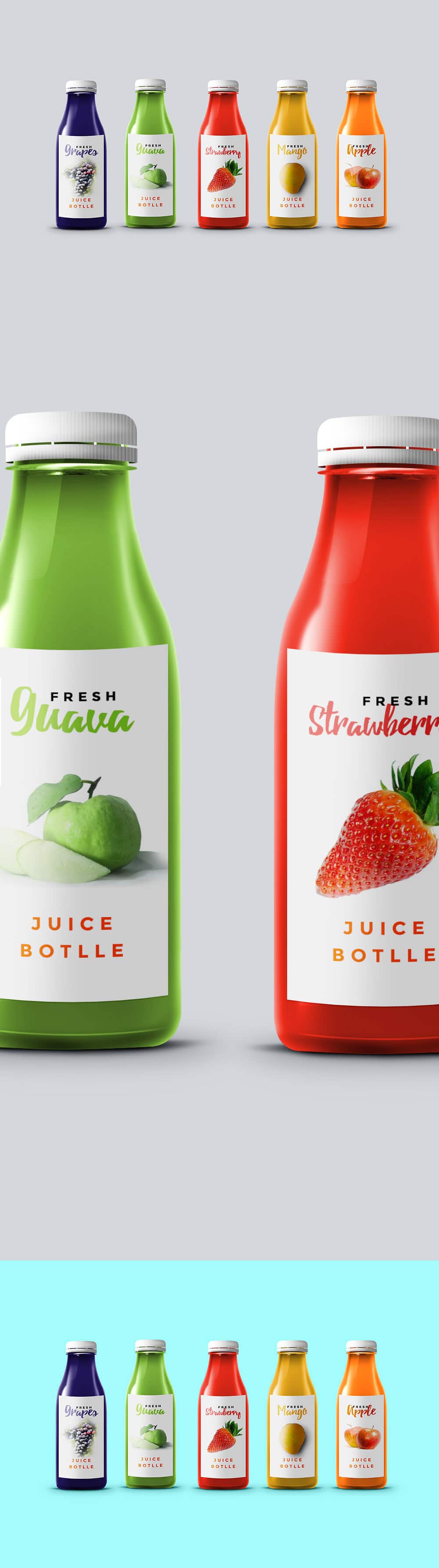 Mockups de frascos o botellas de vidrio en buena resolución 9 mockups de jugos de vidrio