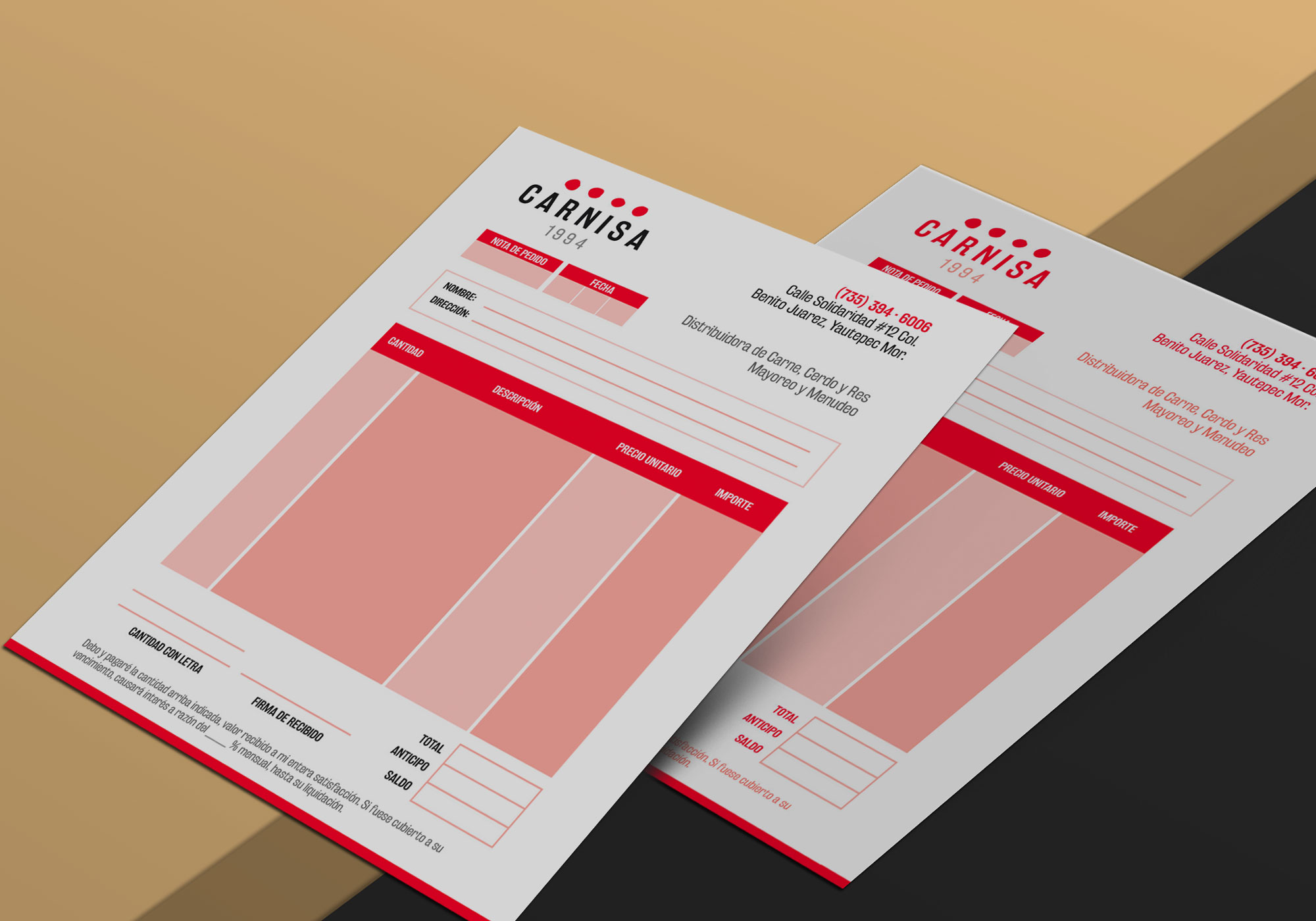 Cómo usar los pantone en diseños a una tinta, con ejemplos 8 carnisa notas recibo
