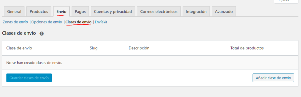 Clases de envío en WooCommerce 1
